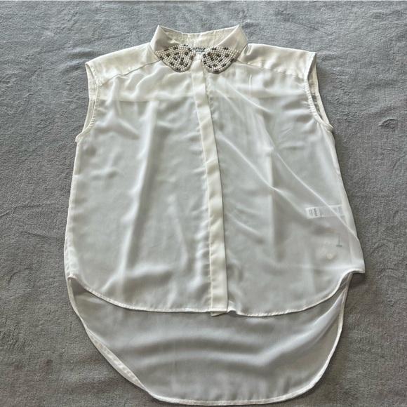 NWOT Buffalo David Bitton Sheer Off White Sleeveless Beaded Blouse Top - Picture 4 of 10